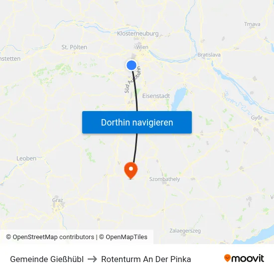 Gemeinde Gießhübl to Rotenturm An Der Pinka map
