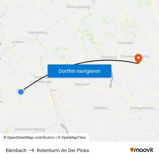 Bärnbach to Rotenturm An Der Pinka map