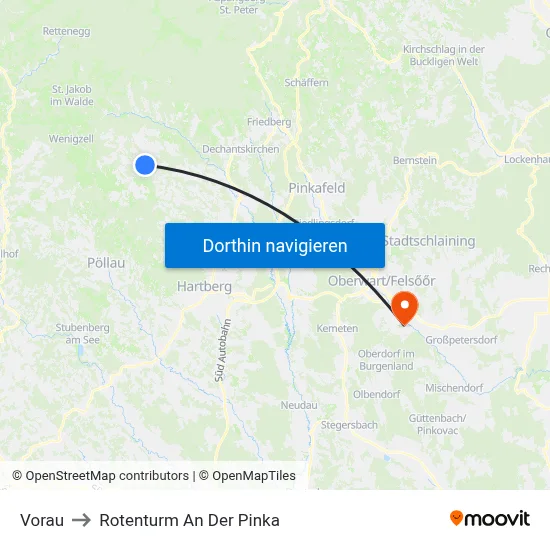 Vorau to Rotenturm An Der Pinka map