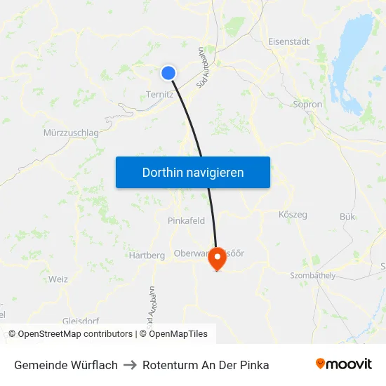 Gemeinde Würflach to Rotenturm An Der Pinka map