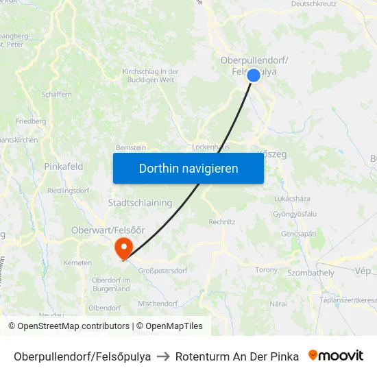 Oberpullendorf/Felsőpulya to Rotenturm An Der Pinka map