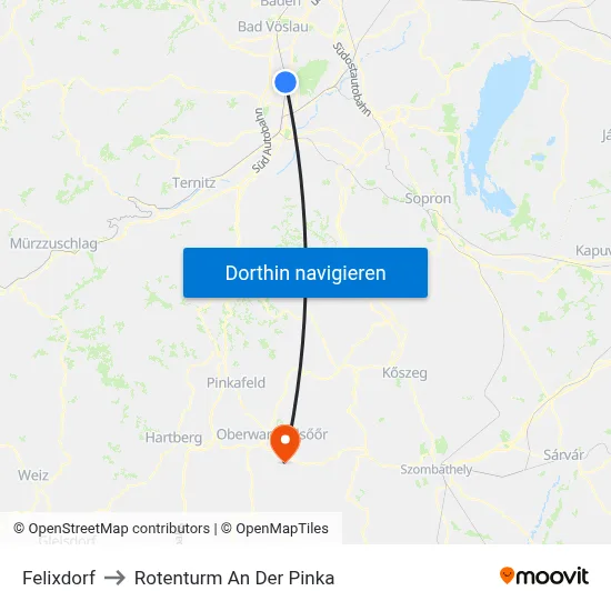 Felixdorf to Rotenturm An Der Pinka map