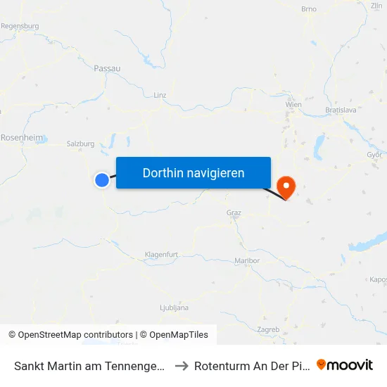 Sankt Martin am Tennengebirge to Rotenturm An Der Pinka map