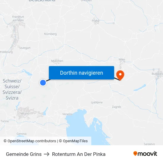 Gemeinde Grins to Rotenturm An Der Pinka map