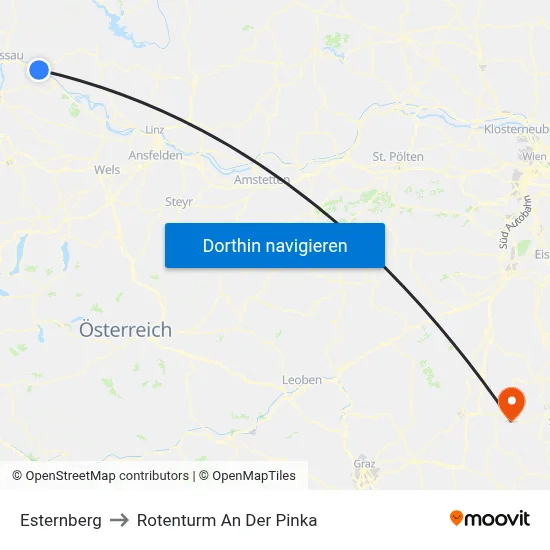 Esternberg to Rotenturm An Der Pinka map