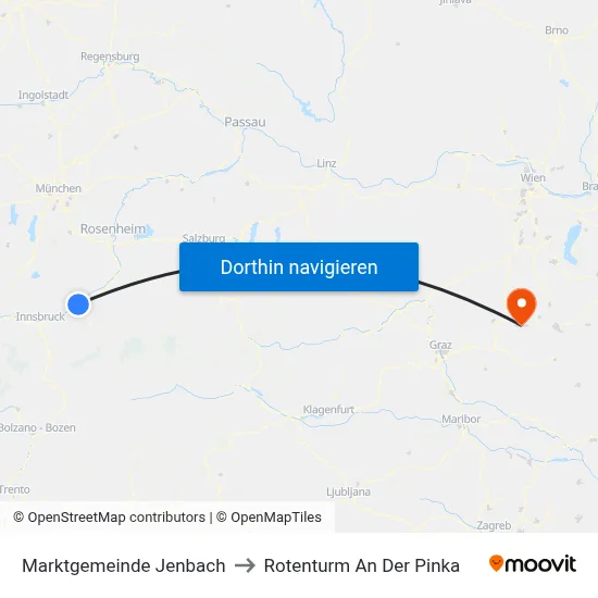 Marktgemeinde Jenbach to Rotenturm An Der Pinka map