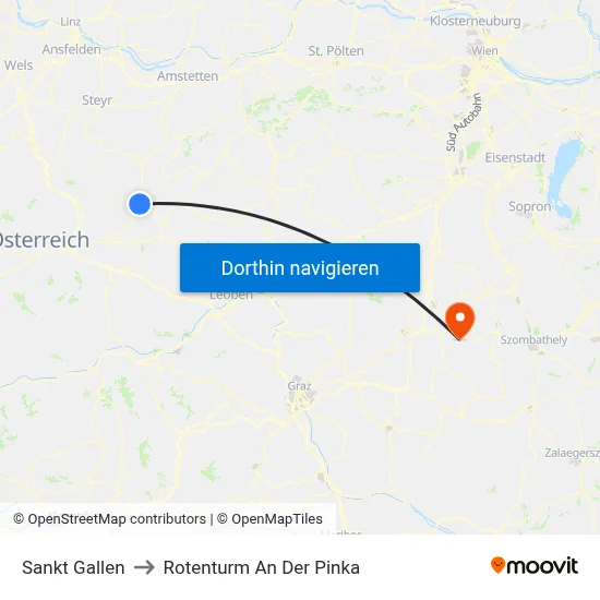 Sankt Gallen to Rotenturm An Der Pinka map