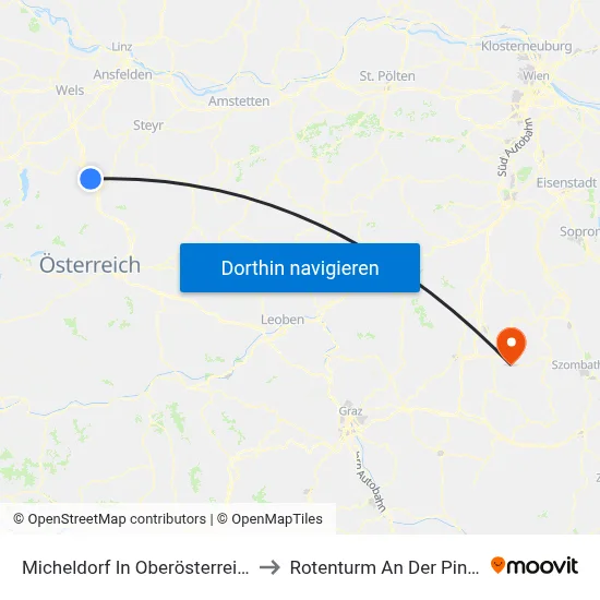 Micheldorf In Oberösterreich to Rotenturm An Der Pinka map