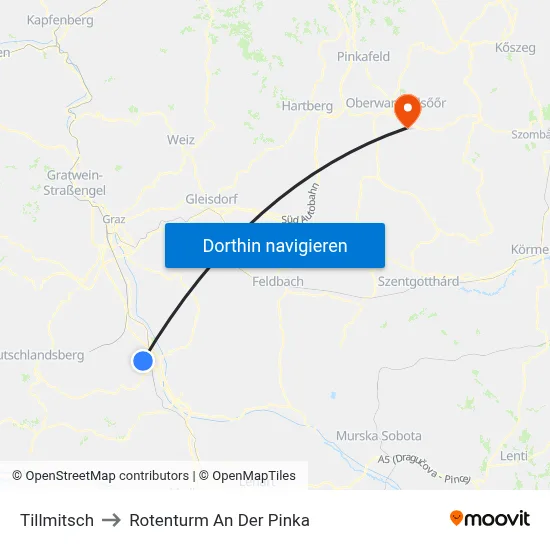 Tillmitsch to Rotenturm An Der Pinka map