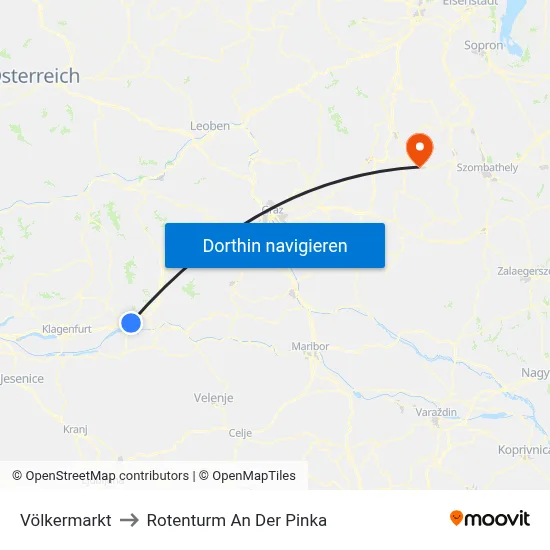 Völkermarkt to Rotenturm An Der Pinka map