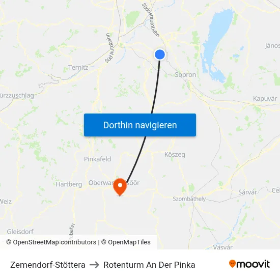 Zemendorf-Stöttera to Rotenturm An Der Pinka map