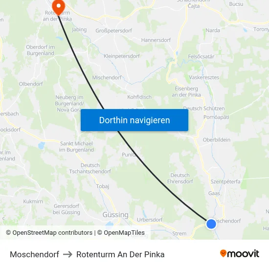 Moschendorf to Rotenturm An Der Pinka map