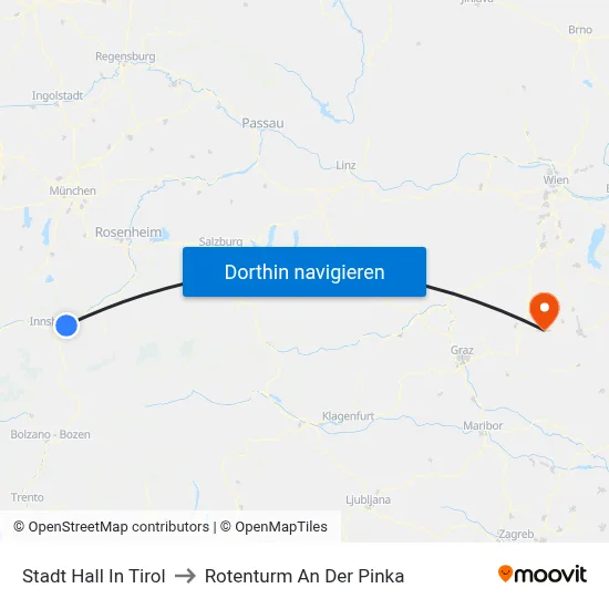 Stadt Hall In Tirol to Rotenturm An Der Pinka map