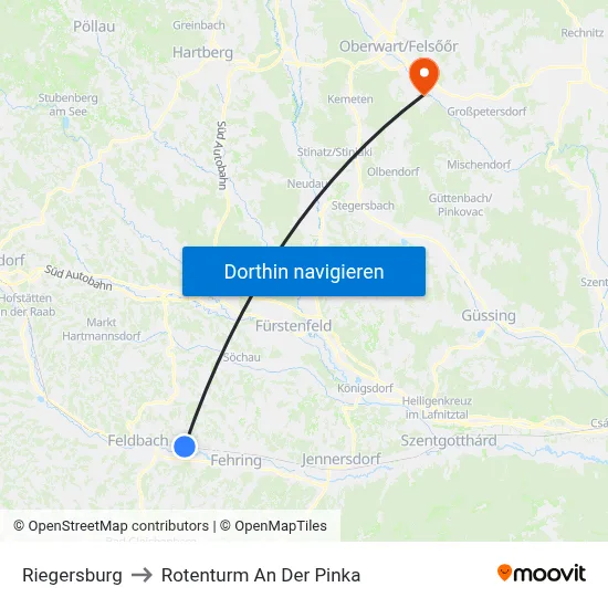 Riegersburg to Rotenturm An Der Pinka map