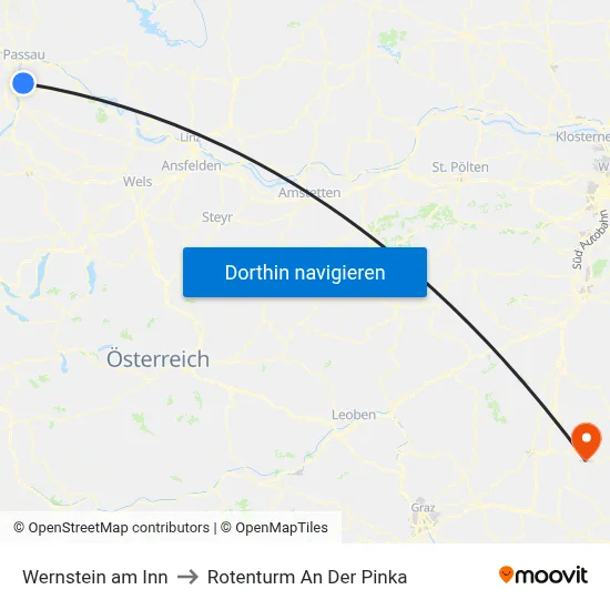 Wernstein am Inn to Rotenturm An Der Pinka map