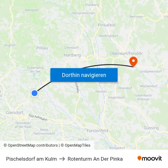 Pischelsdorf am Kulm to Rotenturm An Der Pinka map
