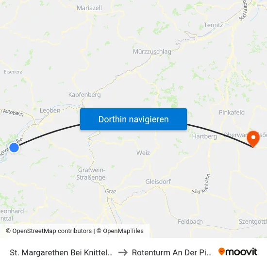 St. Margarethen Bei Knittelfeld to Rotenturm An Der Pinka map