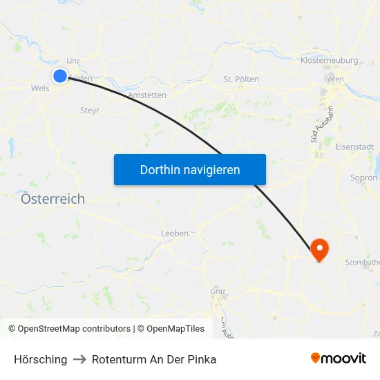 Hörsching to Rotenturm An Der Pinka map