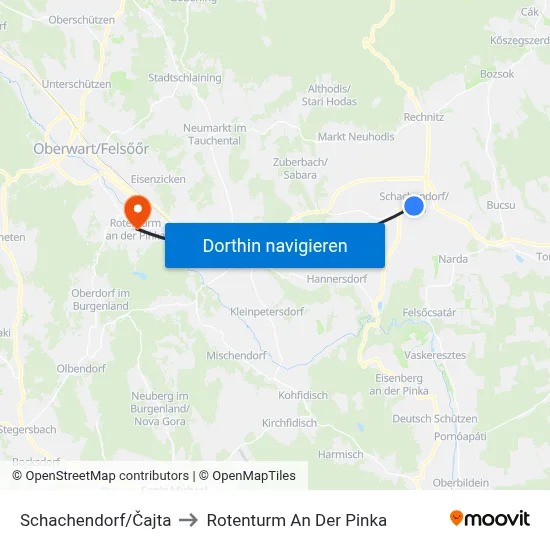 Schachendorf/Čajta to Rotenturm An Der Pinka map