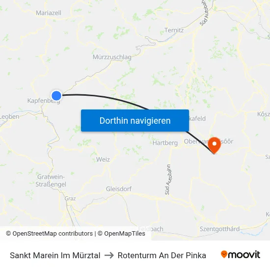 Sankt Marein Im Mürztal to Rotenturm An Der Pinka map