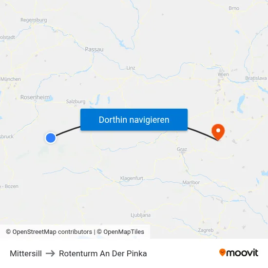 Mittersill to Rotenturm An Der Pinka map