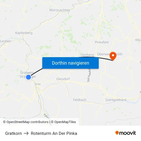 Gratkorn to Rotenturm An Der Pinka map