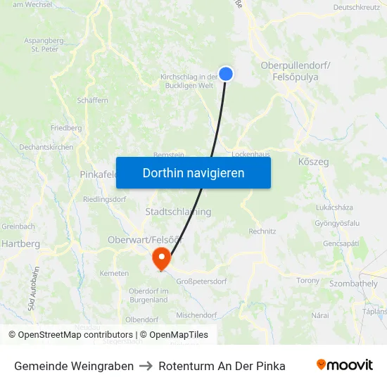Gemeinde Weingraben to Rotenturm An Der Pinka map