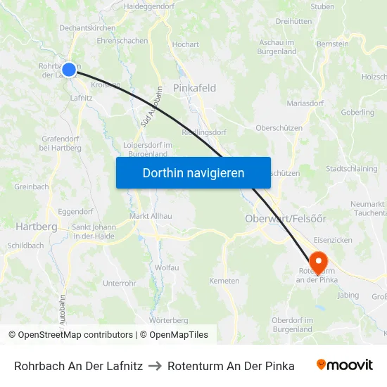 Rohrbach An Der Lafnitz to Rotenturm An Der Pinka map