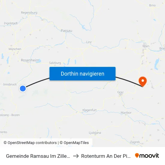 Gemeinde Ramsau Im Zillertal to Rotenturm An Der Pinka map