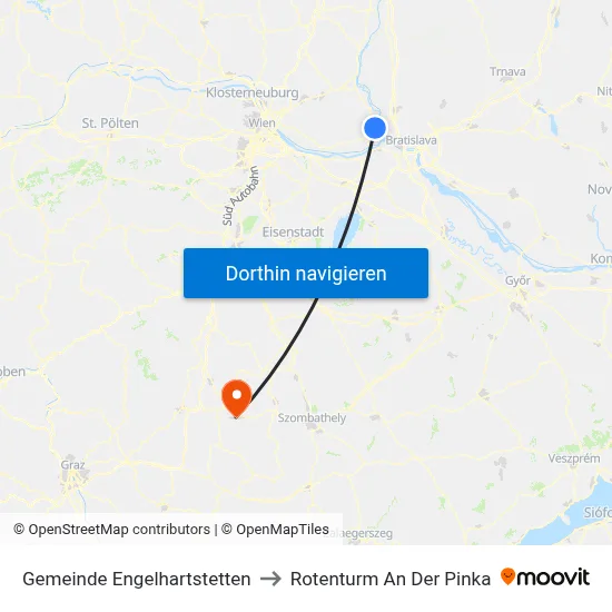 Gemeinde Engelhartstetten to Rotenturm An Der Pinka map