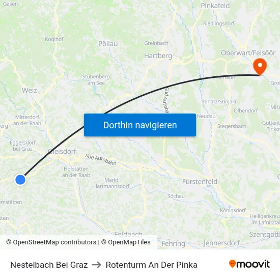 Nestelbach Bei Graz to Rotenturm An Der Pinka map