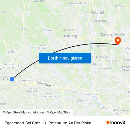 Eggersdorf Bei Graz to Rotenturm An Der Pinka map