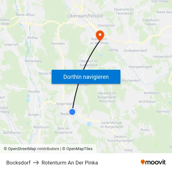 Bocksdorf to Rotenturm An Der Pinka map