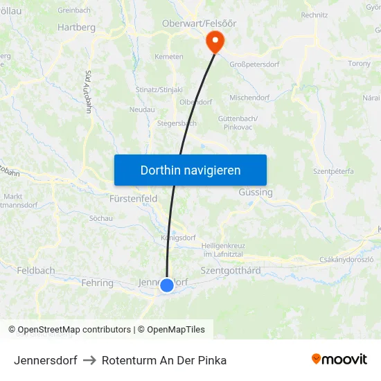 Jennersdorf to Rotenturm An Der Pinka map