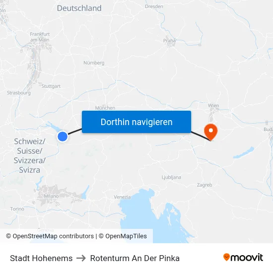 Stadt Hohenems to Rotenturm An Der Pinka map