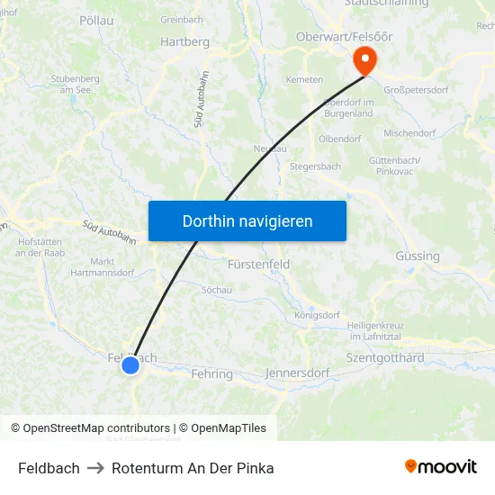 Feldbach to Rotenturm An Der Pinka map