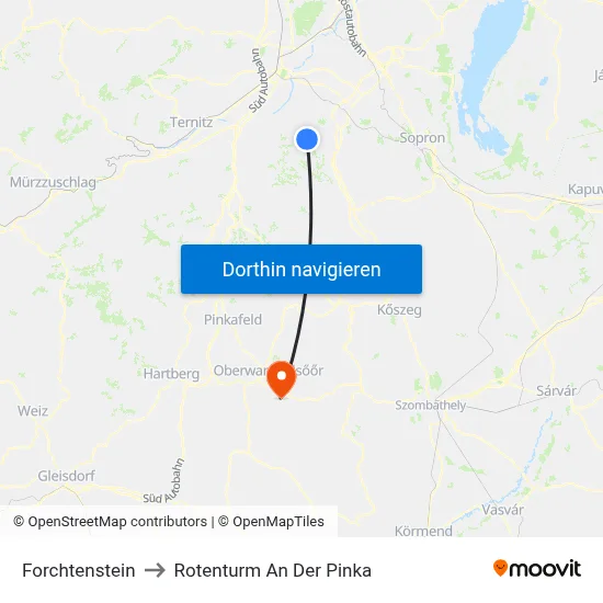 Forchtenstein to Rotenturm An Der Pinka map