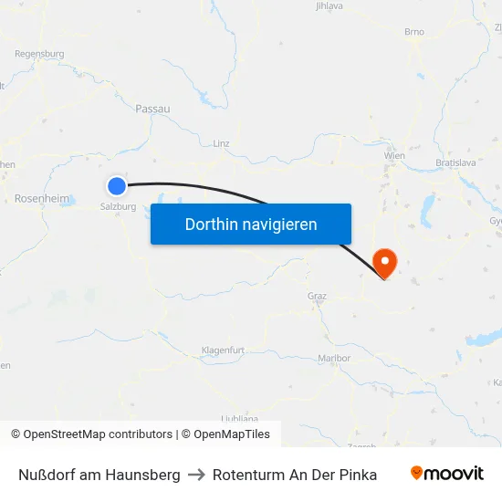 Nußdorf am Haunsberg to Rotenturm An Der Pinka map