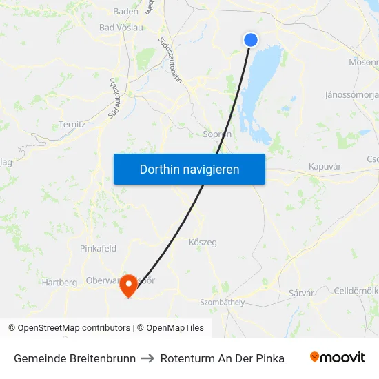 Gemeinde Breitenbrunn to Rotenturm An Der Pinka map