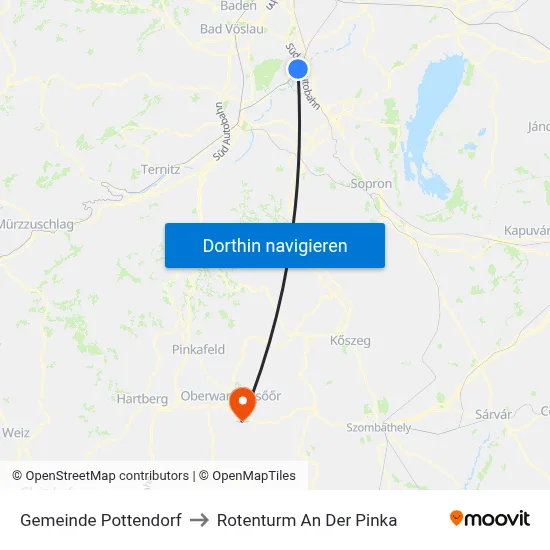 Gemeinde Pottendorf to Rotenturm An Der Pinka map