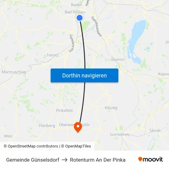Gemeinde Günselsdorf to Rotenturm An Der Pinka map