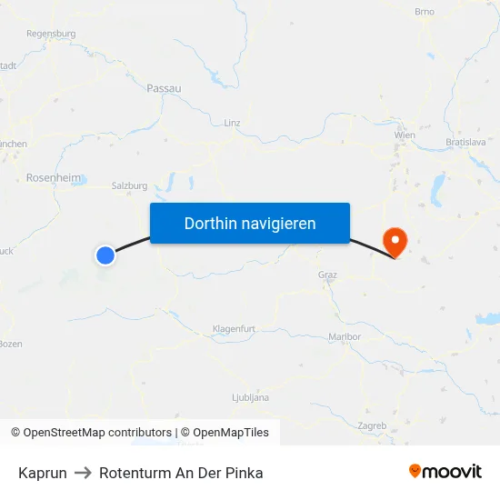 Kaprun to Rotenturm An Der Pinka map