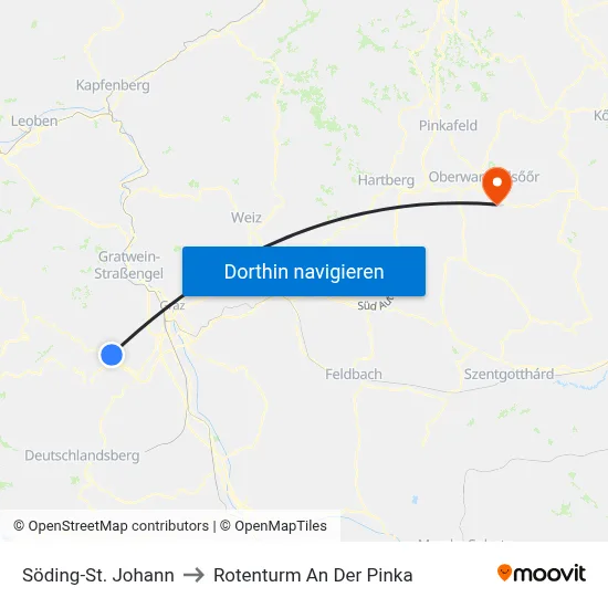 Söding-St. Johann to Rotenturm An Der Pinka map