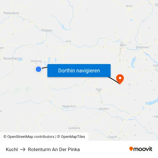 Kuchl to Rotenturm An Der Pinka map