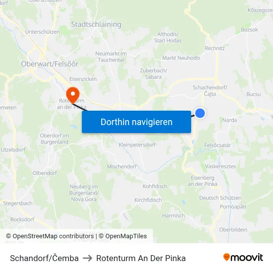 Schandorf/Čemba to Rotenturm An Der Pinka map