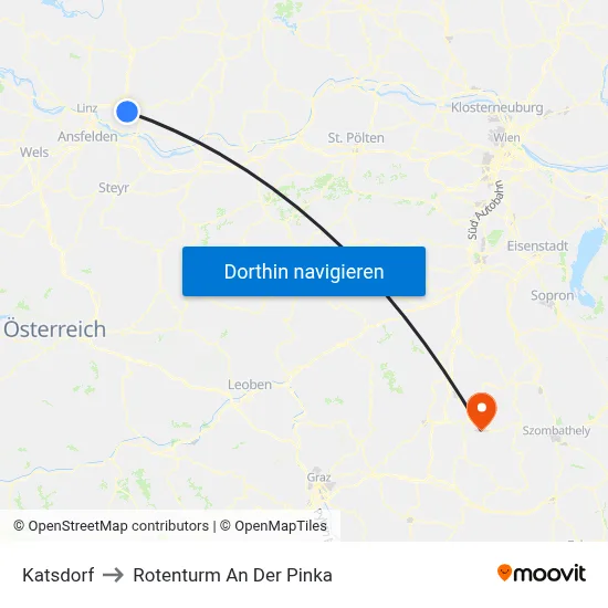 Katsdorf to Rotenturm An Der Pinka map
