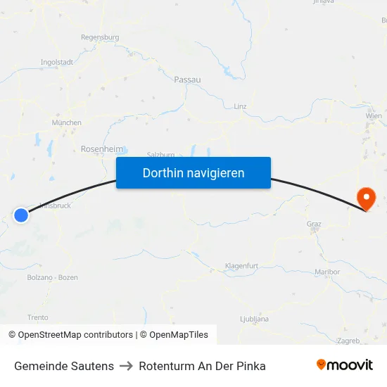 Gemeinde Sautens to Rotenturm An Der Pinka map