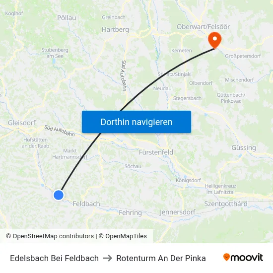 Edelsbach Bei Feldbach to Rotenturm An Der Pinka map
