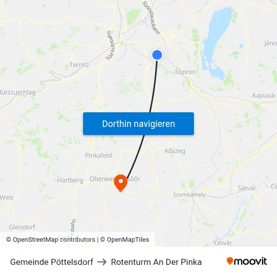 Gemeinde Pöttelsdorf to Rotenturm An Der Pinka map
