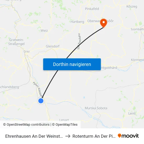 Ehrenhausen An Der Weinstraße to Rotenturm An Der Pinka map